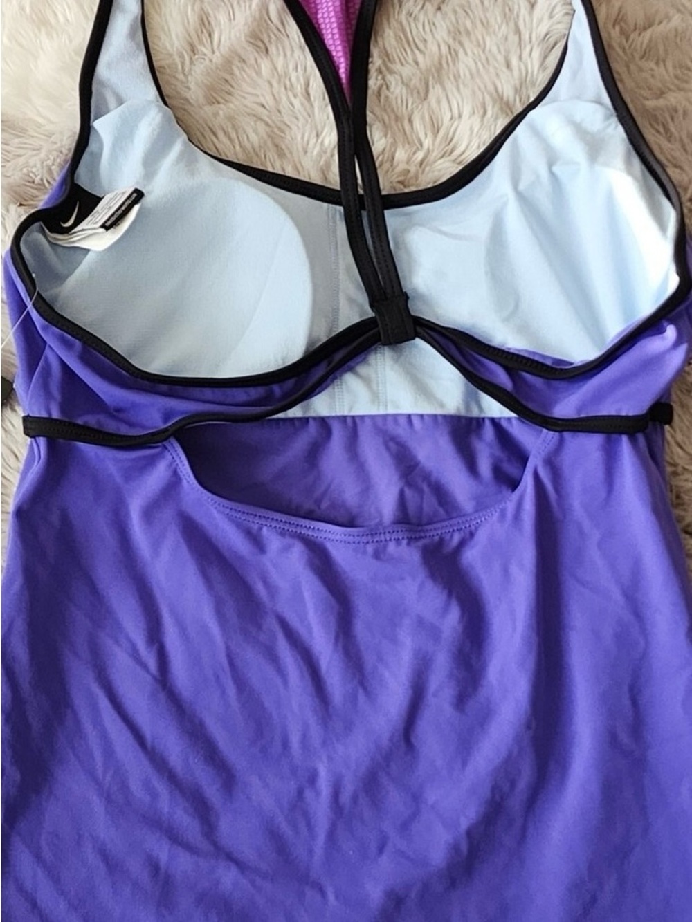 Nike Purple Racerback Swim Top with Black Trim - Picture 3 of 4